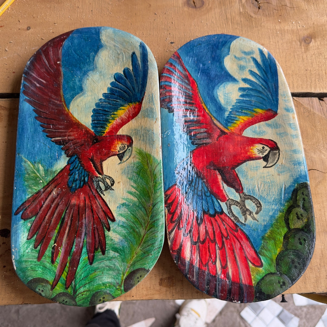 Cuadros Decorativos de Guacamaya Pintados a Mano en Madera (Set de 2)